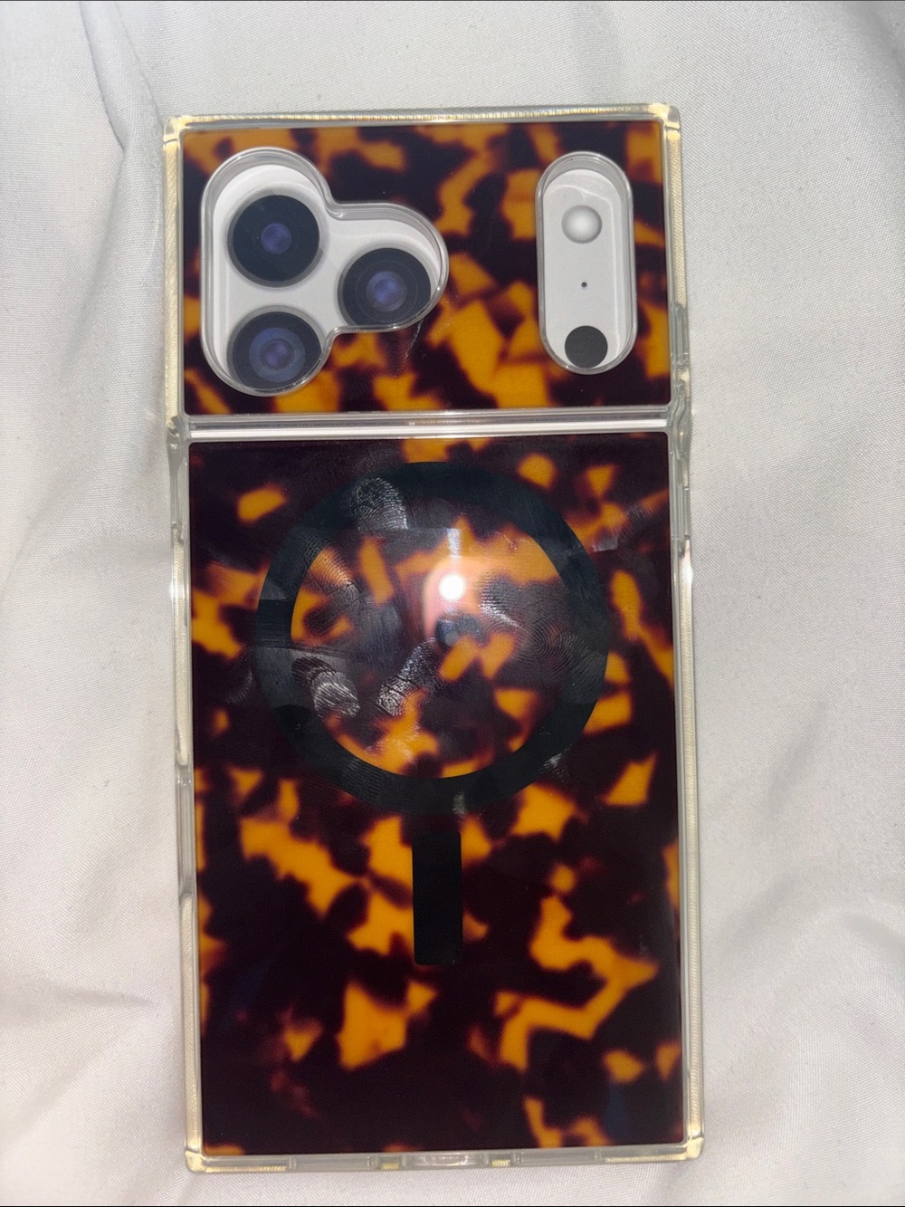 Tortoiseshell Square by Flaunt Phone Case with Magnetic Ring - Brown/Black